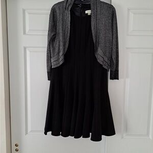 Calvin Klein Black Midi Dress with Ronni Nicole Metallic Silver Cardigan